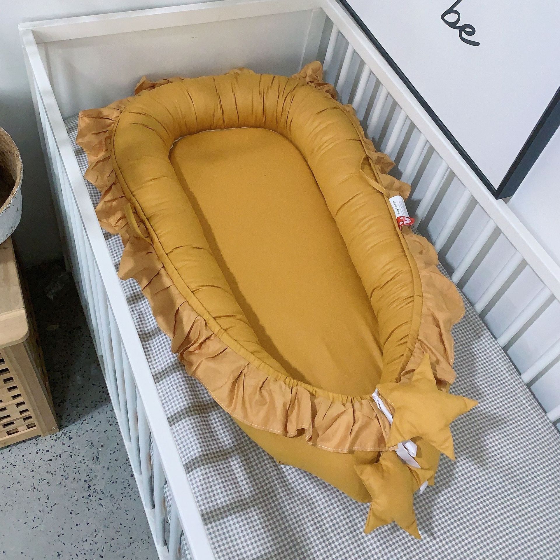 Cocon Bébé Totsy Baby 90x50 Cm - Réducteur De Lit En Coton Gaufré, Lavable, Polyvalent Pour Couffin, Naissance - étoiles Gris-blanc